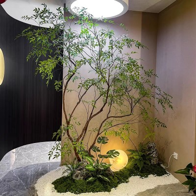 高端南天竹仿真绿植室内造景楼梯橱窗装饰落地摆件北欧风仿生假树