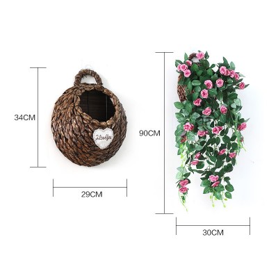 仿真玫瑰花壁挂花藤家居装饰摆件 假花吊花客厅挂墙绢布仿真花篮图3