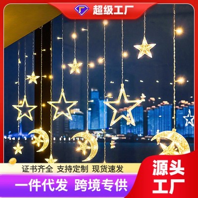 新年装饰led房间装饰灯窗帘灯ins网红节日灯氛围灯挂件星星月亮灯图2