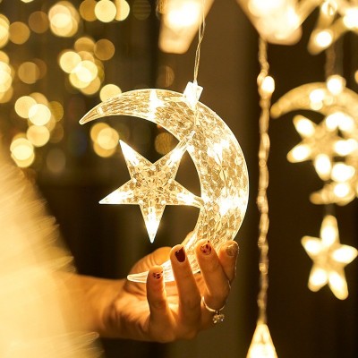 新年装饰led房间装饰灯窗帘灯ins网红节日灯氛围灯挂件星星月亮灯图4