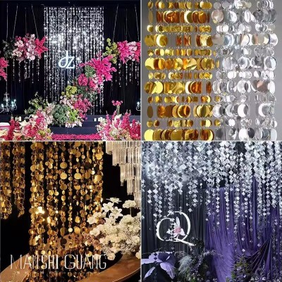 新款镜面亮片雨丝帘门帘客厅卧室橱窗婚庆家居舞台背景帘吊顶挂件图2