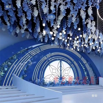 新款婚庆道具铁艺发光雕刻拱门气吞山河舞台立体多层装饰造型灯箱图3