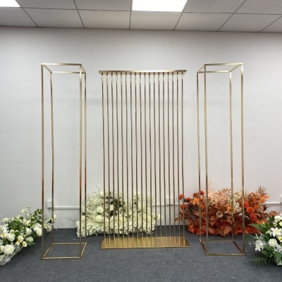 婚庆道具镀金铁艺线条屏风长方框婚礼舞台装饰背景几何花架摆件