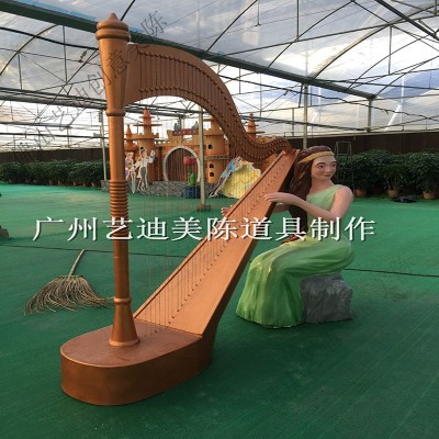 景观新款小品仿真婚庆装饰布置舞台配景橱窗摆放美陈竖琴道具图3