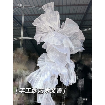 珠光纱风琴纱褶皱欧根纱手工纱花艺婚礼背景装饰婚庆舞台造型面料图2