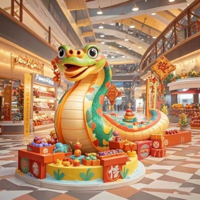2025新春商业综合体美陈布置 蛇年春节美陈装饰设计制作 天一图2