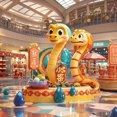 2025新春商业综合体美陈布置 蛇年春节美陈装饰设计制作 天一