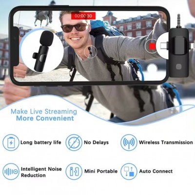 跨境K15无线领夹麦克风 手机迷你直播话筒三合一录音收音降噪麦图3