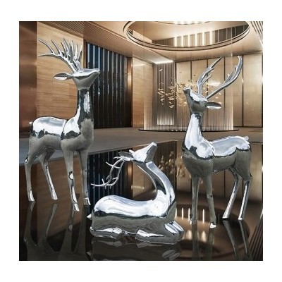 户外庭院不锈钢镜面鹿精美雕塑图5