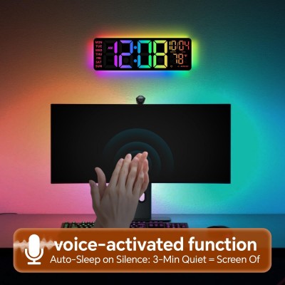 跨境新品爆款16寸LED幻彩挂钟RGB背发光多功能闹钟大尺寸数字挂钟图2