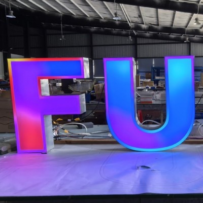 跨境专供炫彩发光字招牌门头幻彩不锈钢变色七彩动态广告 牌商用图5