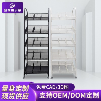 超市货架斜带轮手推车面膜化妆品便利店陈列展示架多层小 落地式图2