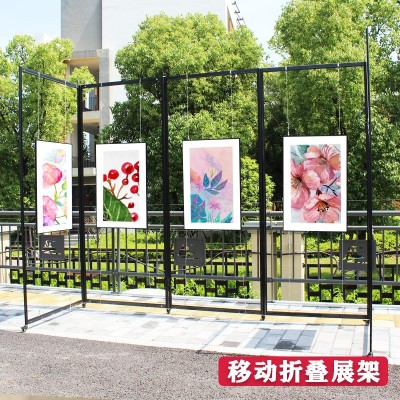 折叠书画展板学校美术书法作品展示架字画摄影展架可移动折叠屏风图3