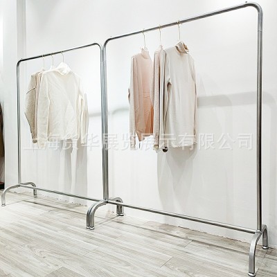 银色服装店展示架落地式挂衣架男女童装店侧挂中岛衣服架龙门架图2