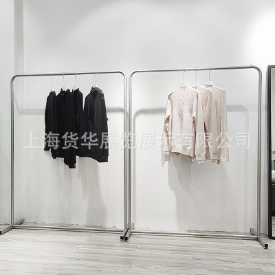 银色服装店展示架落地式挂衣架男女童装店侧挂中岛衣服架龙门架