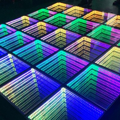LED镜面3D深渊地砖灯 婚礼酒吧KTV舞台活动发光千层镜彩色地板灯图3