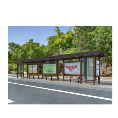 厂家批发复古户外智能候车亭灯箱创新仿古公交车站台广告候车亭