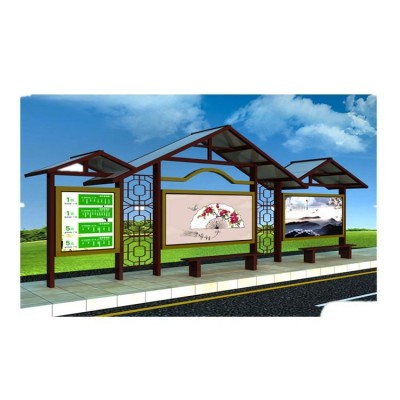 厂家批发复古户外智能候车亭灯箱创新仿古公交车站台广告候车亭图2