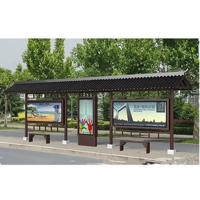厂家批发复古户外智能候车亭灯箱创新仿古公交车站台广告候车亭图3