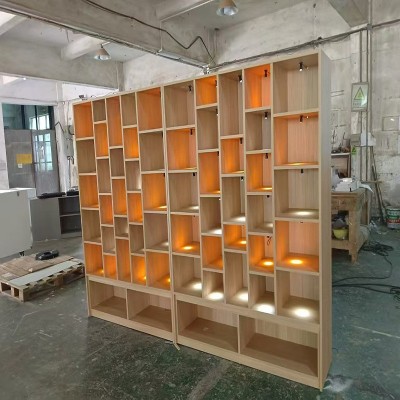 直播间背景展示柜木质格子多层置物架实木鞋包展柜定制包包 陈列柜图3