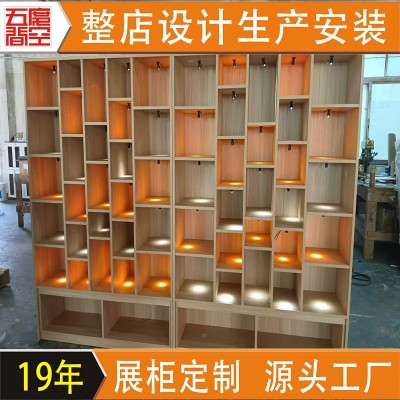 直播间背景展示柜木质格子多层置物架实木鞋包展柜定制包包 陈列柜图2