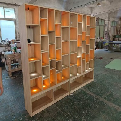 直播间背景展示柜木质格子多层置物架实木鞋包展柜定制包包 陈列柜图4