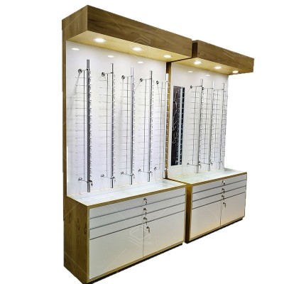 眼镜展示柜陈列架实木烤漆玻璃展示柜台多层伸缩眼镜展示 架可移动图5