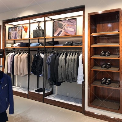 时尚服装店展示架男装 整店设计男西装陈列架木质衬衫公文包展架图4
