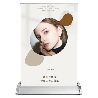 跨境多场景适用A4迷你铝合金易拉宝可伸缩桌面小型广告牌批发制作图5