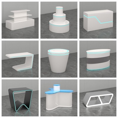 烤漆展台异形展柜展厅体验桌科技感公司产品LED中岛陈列展示柜图3