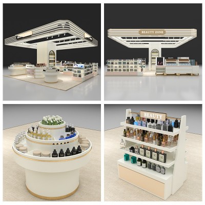 工厂直销高品质透明亚克力设计灯多层可调旋转式带锁化妆品 展示柜图4