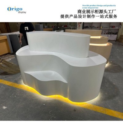 展览创意发光异形台流水旋转弧形展示台无人机圆形科技展 厅中岛柜图5