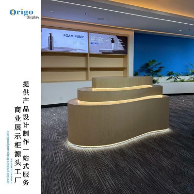 展览创意发光异形台流水旋转弧形展示台无人机圆形科技展 厅中岛柜