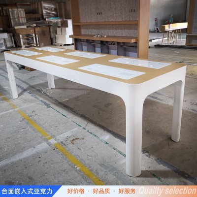 新款苹果手机体验桌电脑配件中岛精品展示柜演示桌烤漆木纹展示柜图3