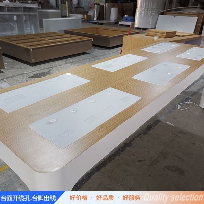 新款苹果手机体验桌电脑配件中岛精品展示柜演示桌烤漆木纹展示柜图5