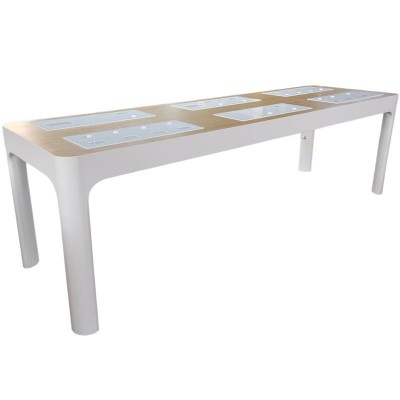 新款苹果手机体验桌电脑配件中岛精品展示柜演示桌烤漆木纹展示柜图4