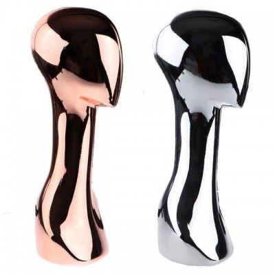 现货长脖子玫瑰金头模电镀模特头帽子展示架假发模特头帽托银色头图3